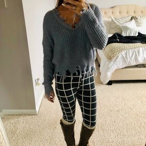 Cropped Frayed Sweater